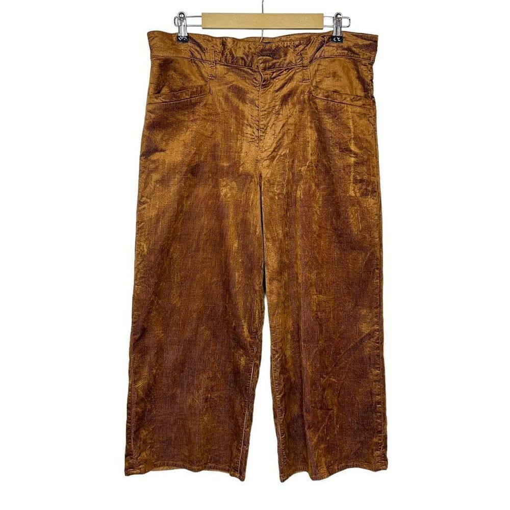 PAIGE Women's Sutton Paperbag Crop Wide Leg Corduroy Pants Brown High Rise 32